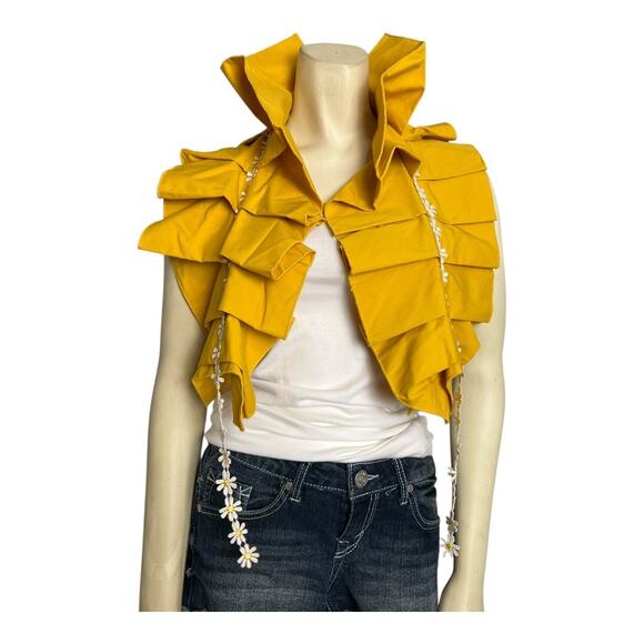 Hand Made Ruff Collar Wrap Shawl Dance Theatre Regency Yellow Daisy Diva Glam - Picture 9 of 10